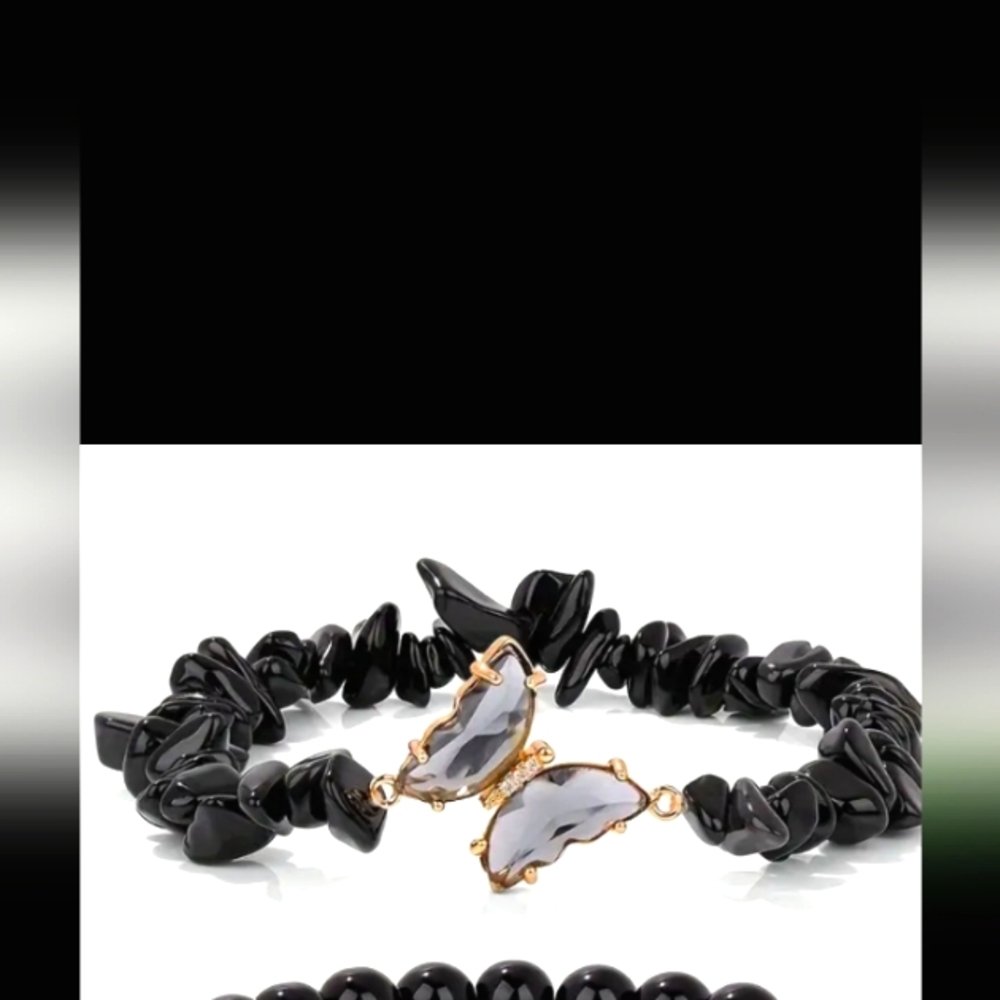 SMOKEY QUARTZ BUTTERFLY BLACK BRACELET